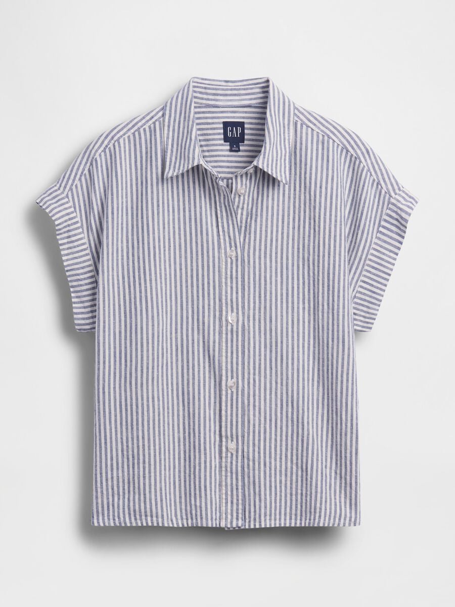 Camicia in misto lino a righe Donna_4