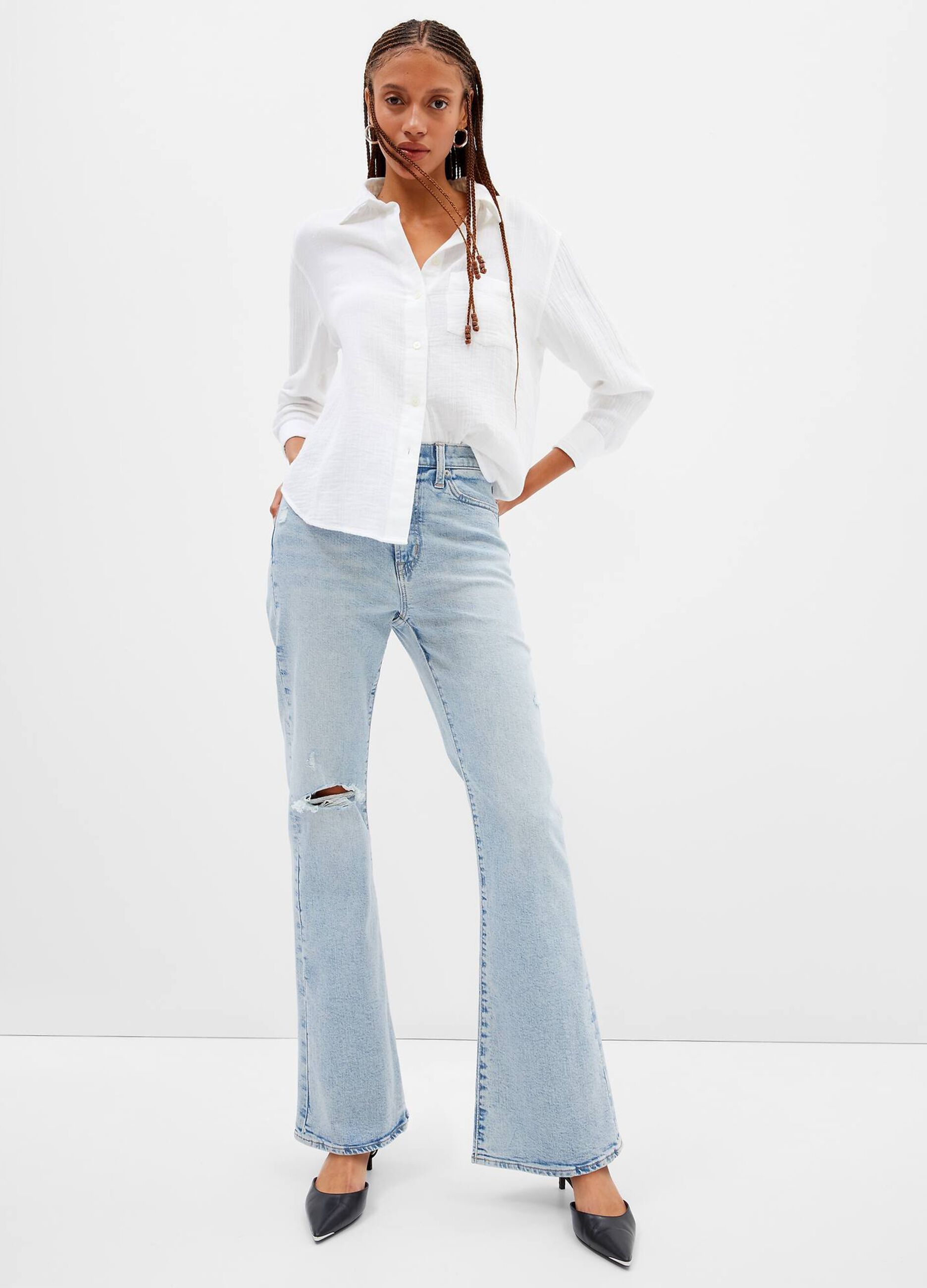 Flare-fit jeans with worn look