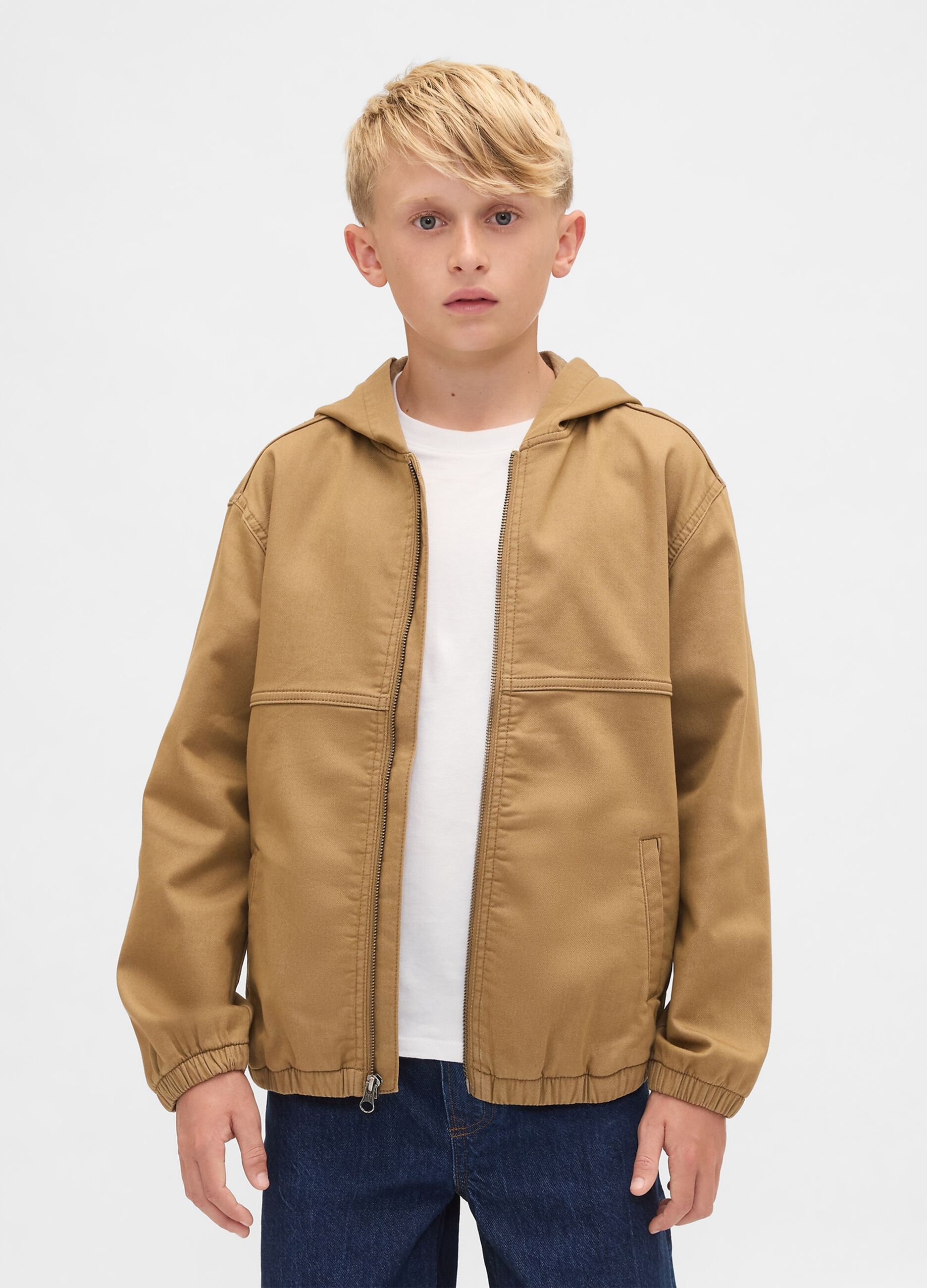 Brown Hooded Cotton Blend Jacket