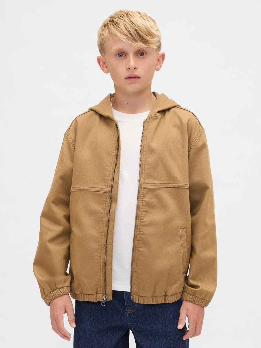 Brown Hooded Cotton Blend Jacket Boy_0