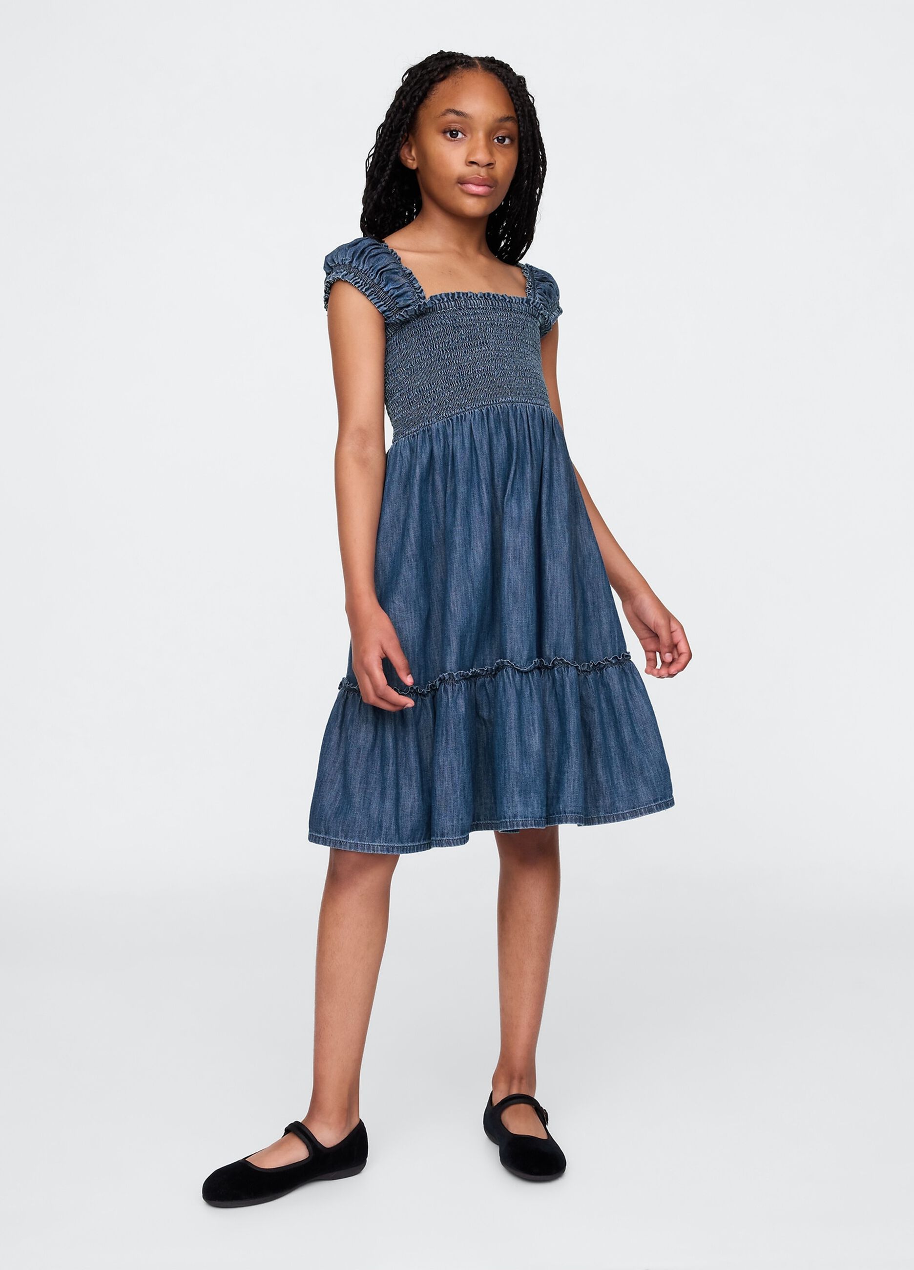 Abito midi in denim con scollo arricciato GAP Kids