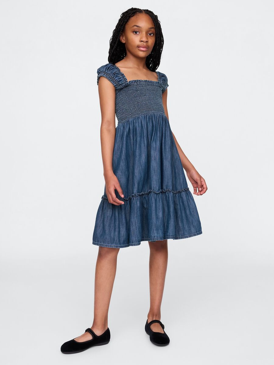 Denim midi dress with ruched neckline GAP Kids Girl_0