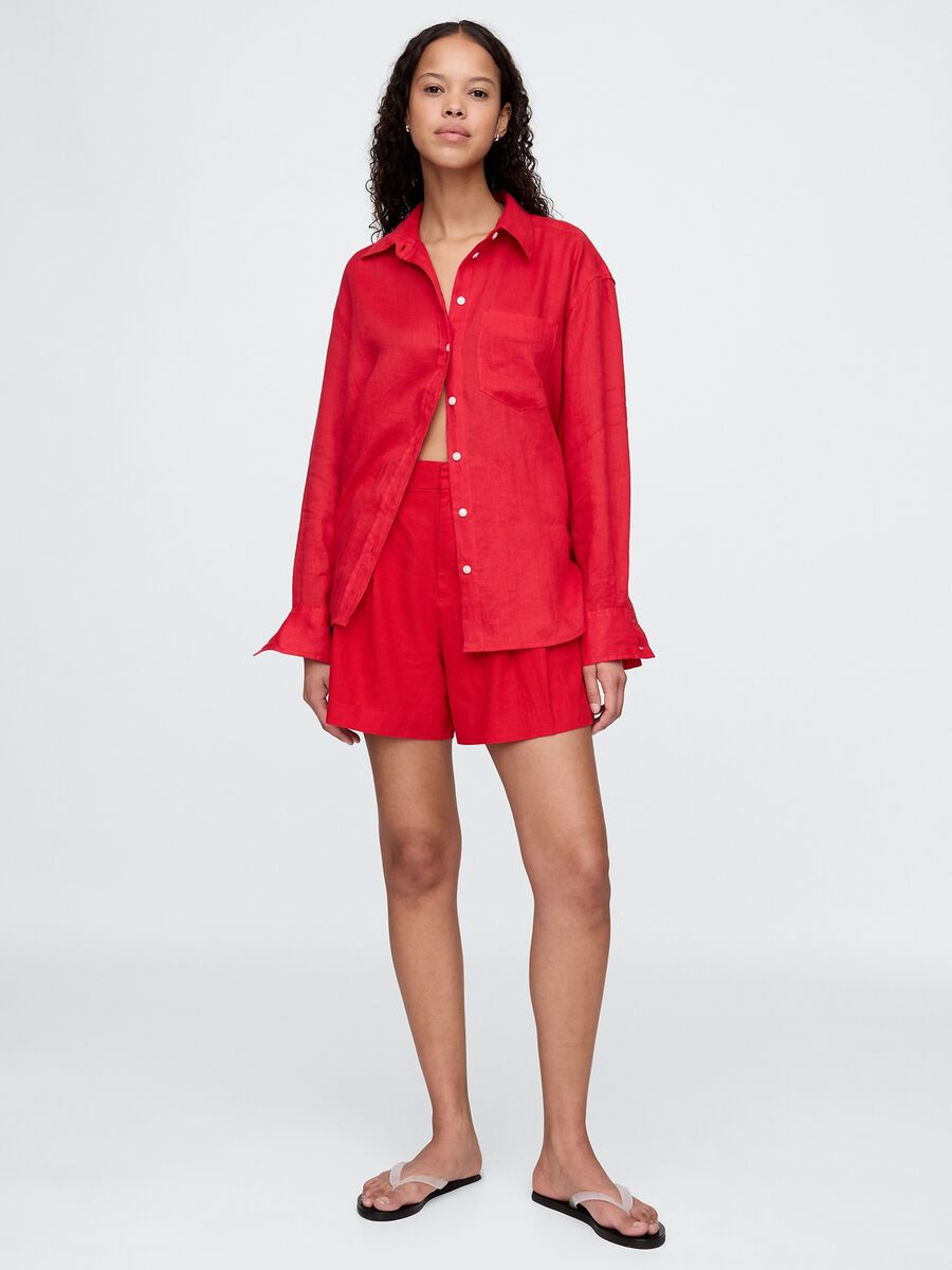 Red Gap Shorts in Linen and Viscose Woman_0