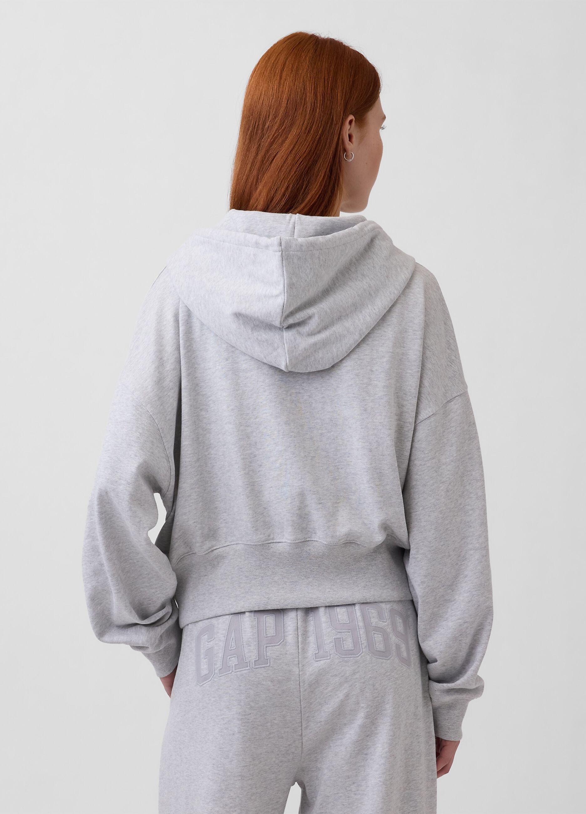 Regular fit grey cotton blend hoodie with zip
