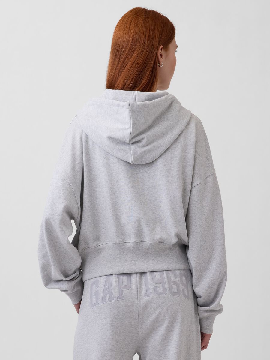 Regular fit grey cotton blend hoodie with zip Woman_1