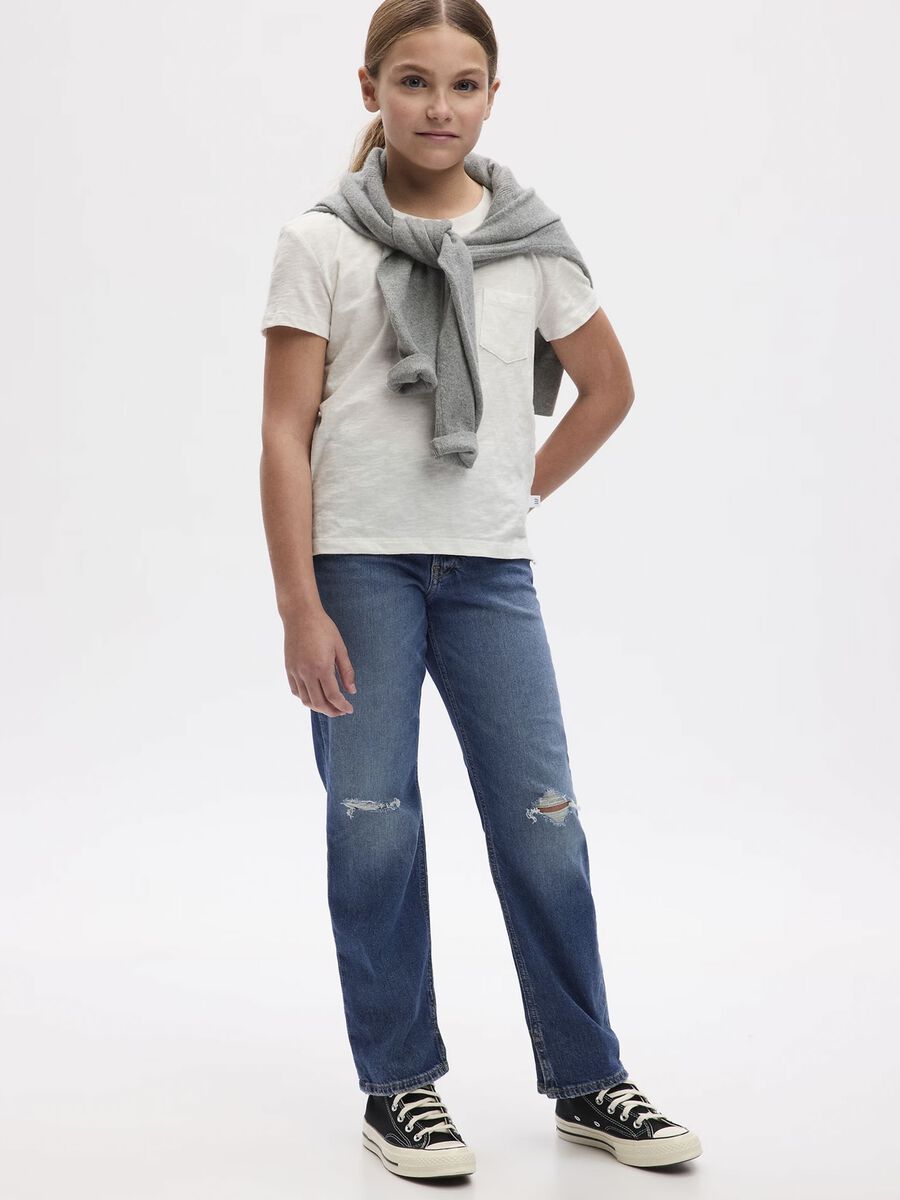 Jeans straight fit con abrasioni Bambina_0