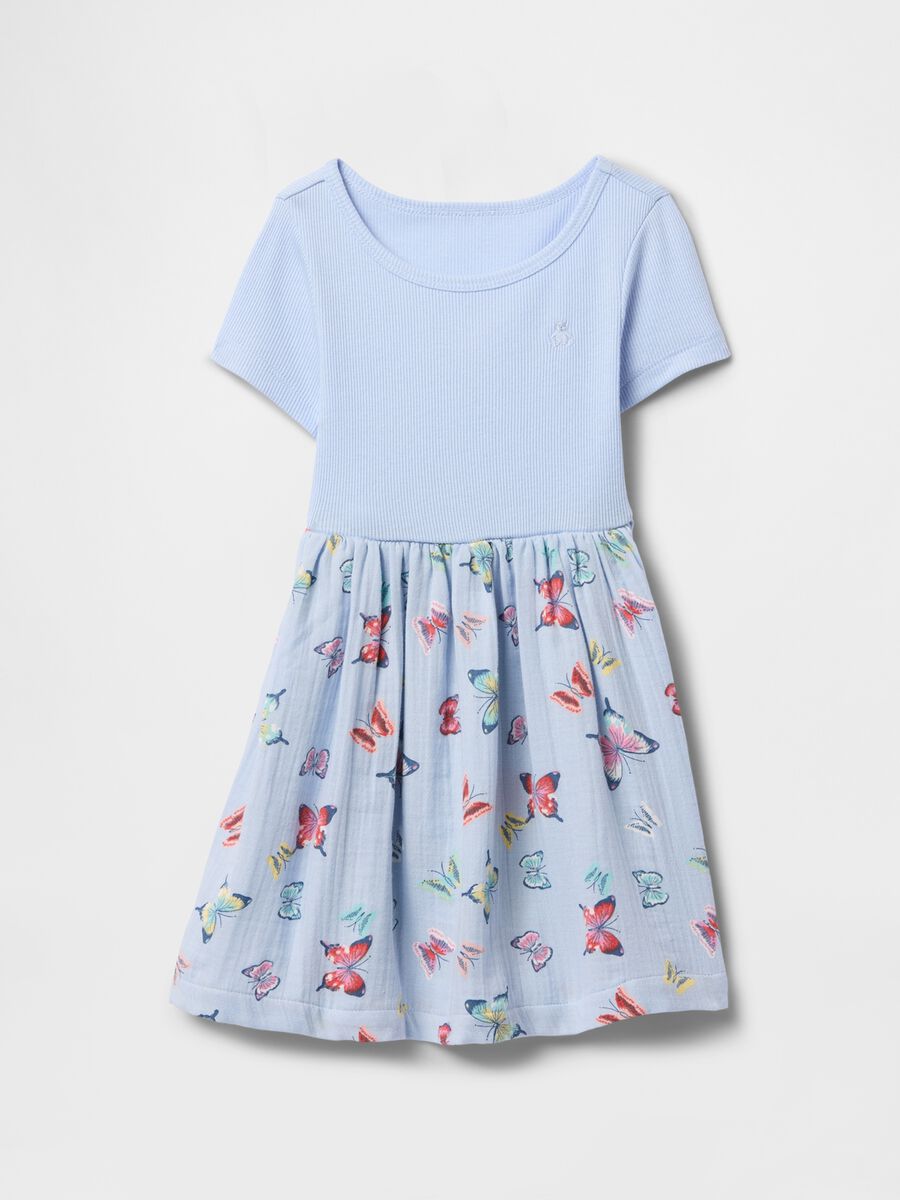 Blue dress with fantasy print in pure cotton Baby Girl_1