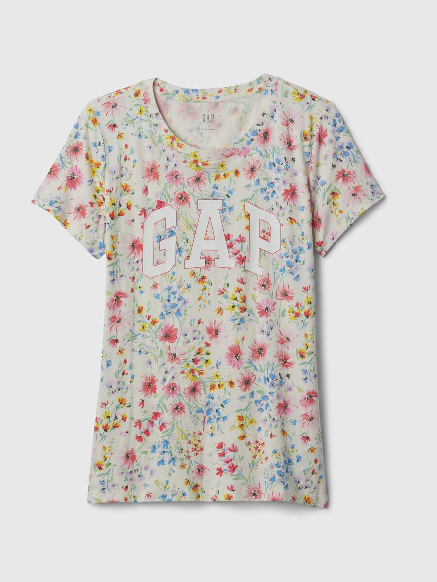 T-shirt floreale con stampa logo Donna_3