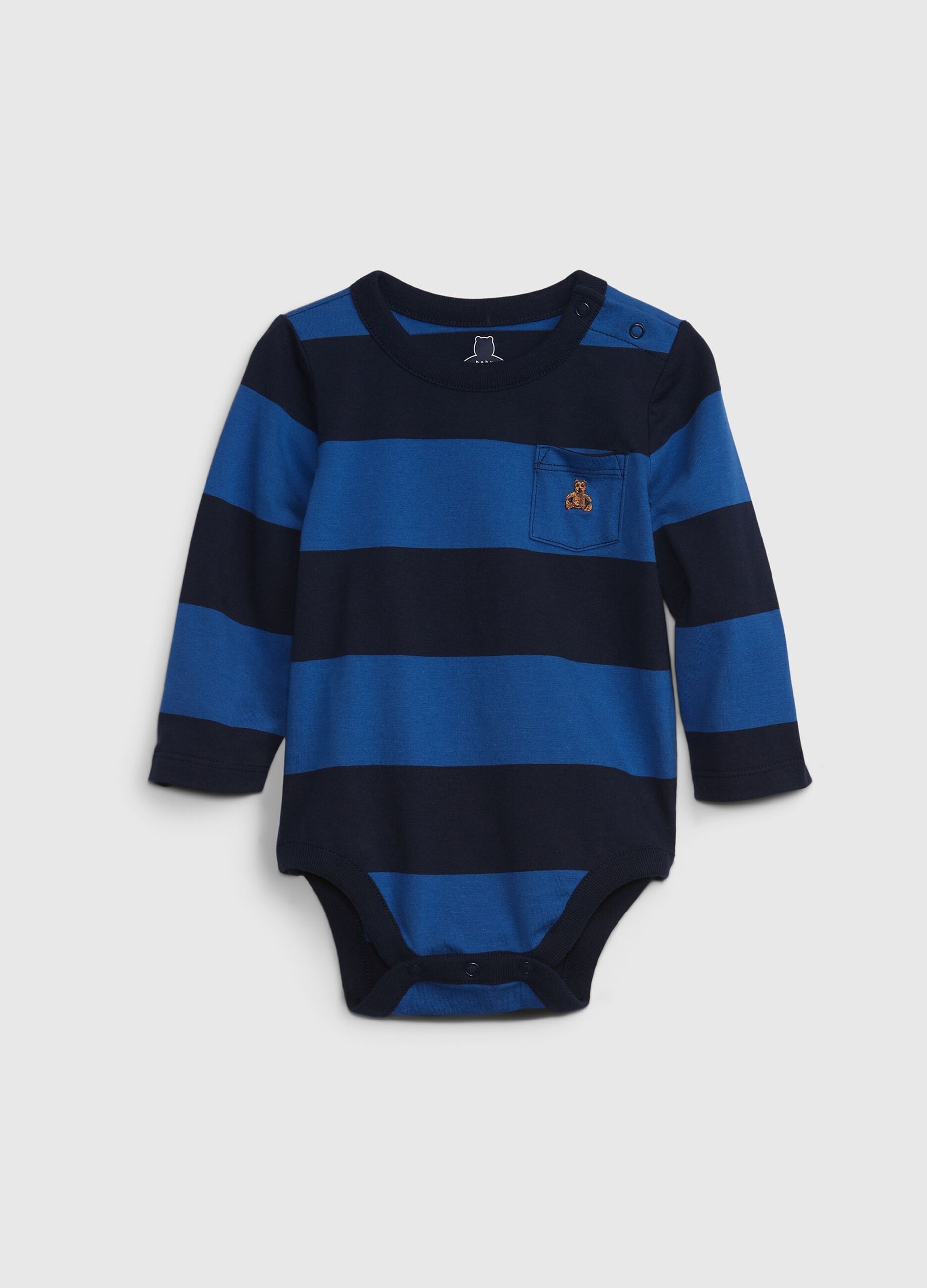 Striped bodysuit with teddy bear embroidery