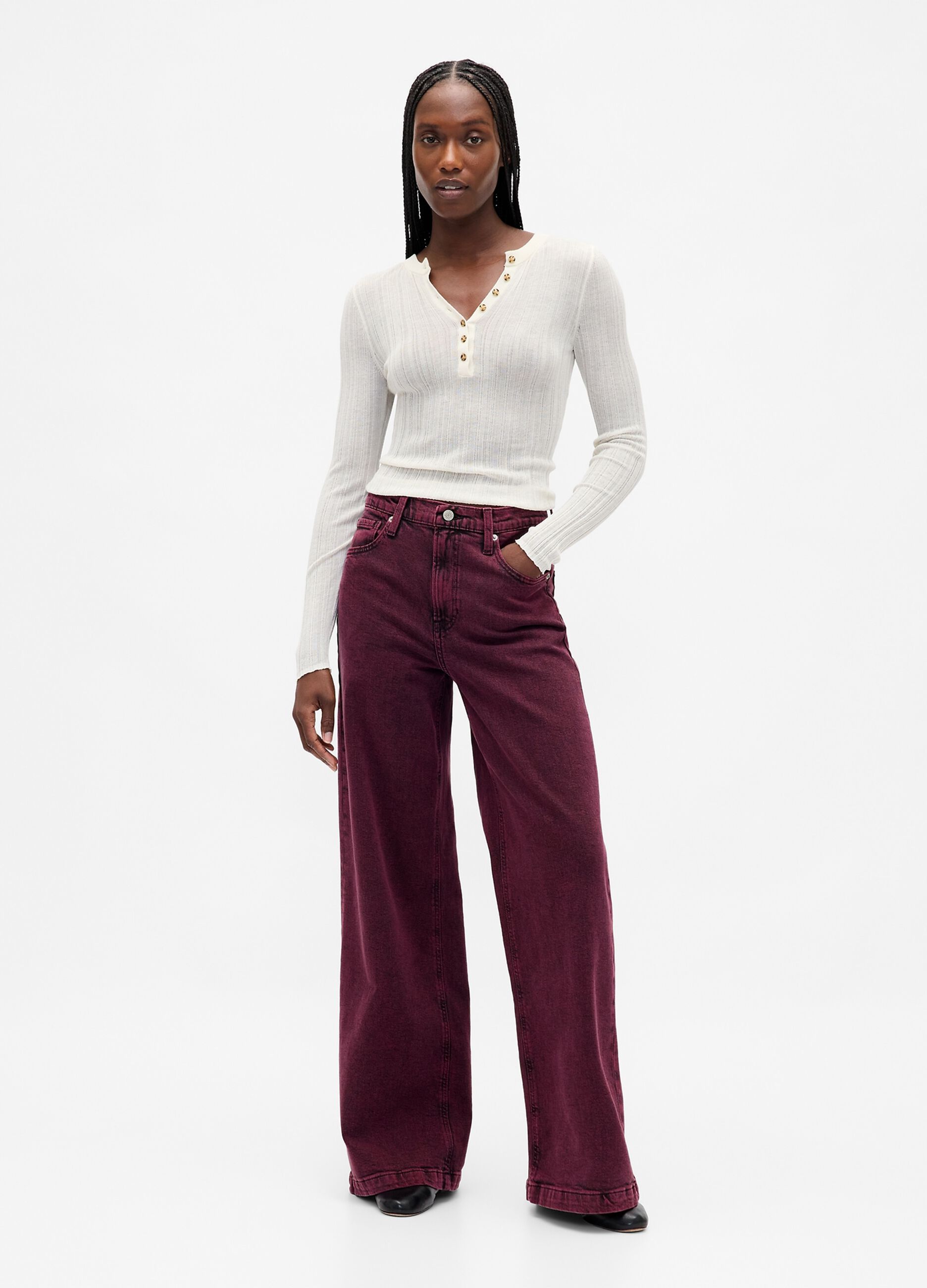 Purple wide-leg trousers in stretch cotton