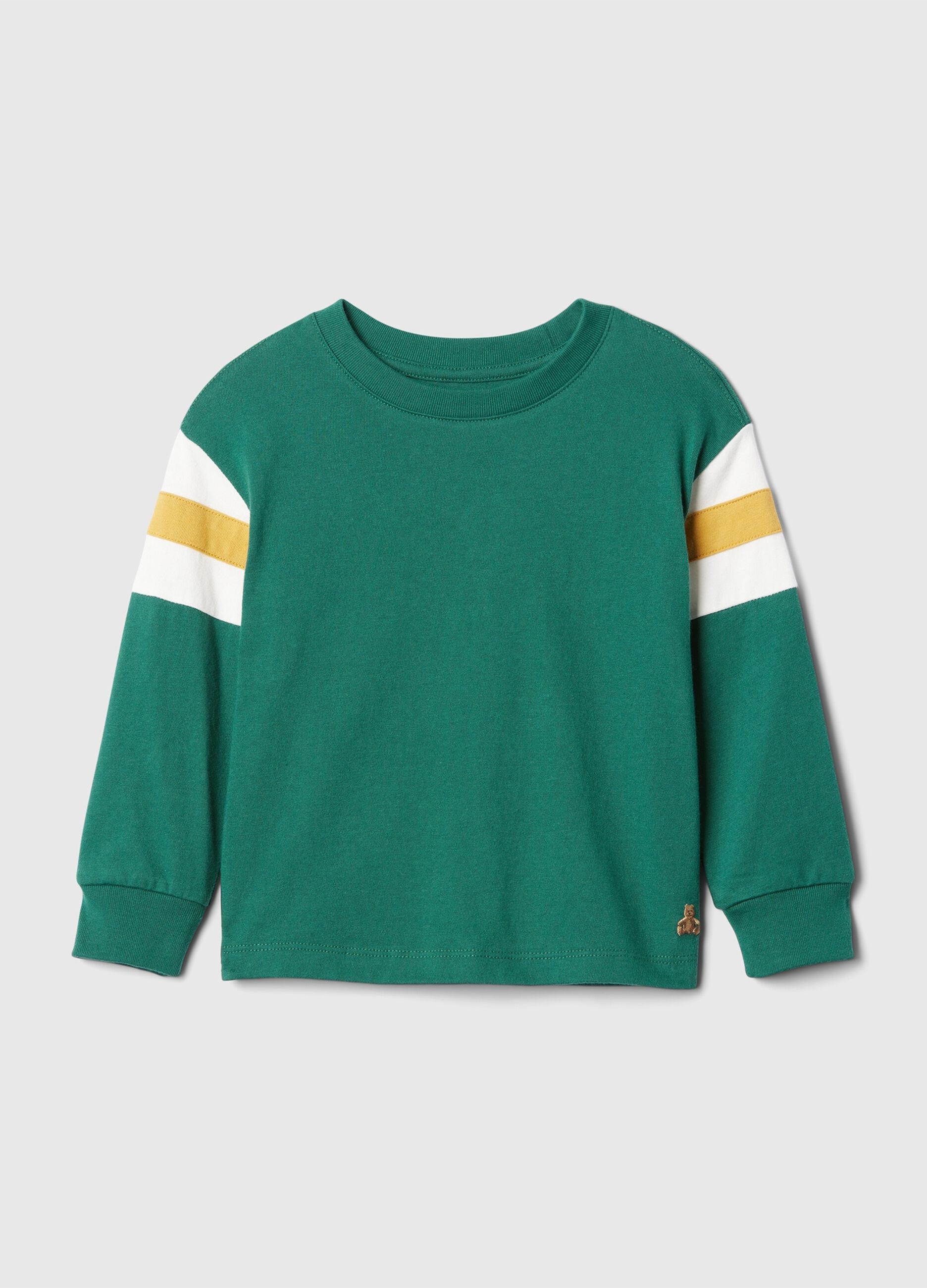 T-shirt con inserto a righe e ricamo orsetto