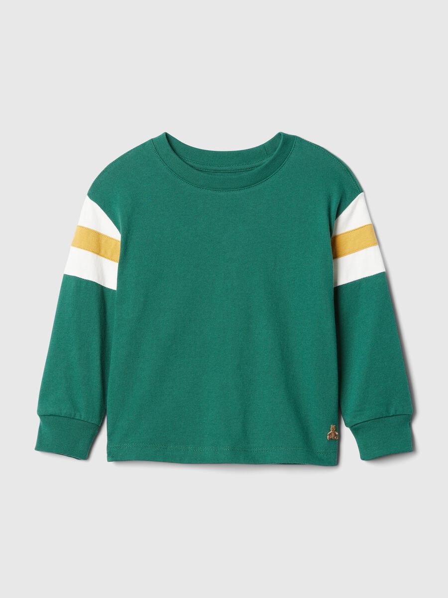 T-shirt con inserto a righe e ricamo orsetto Bimbo_0