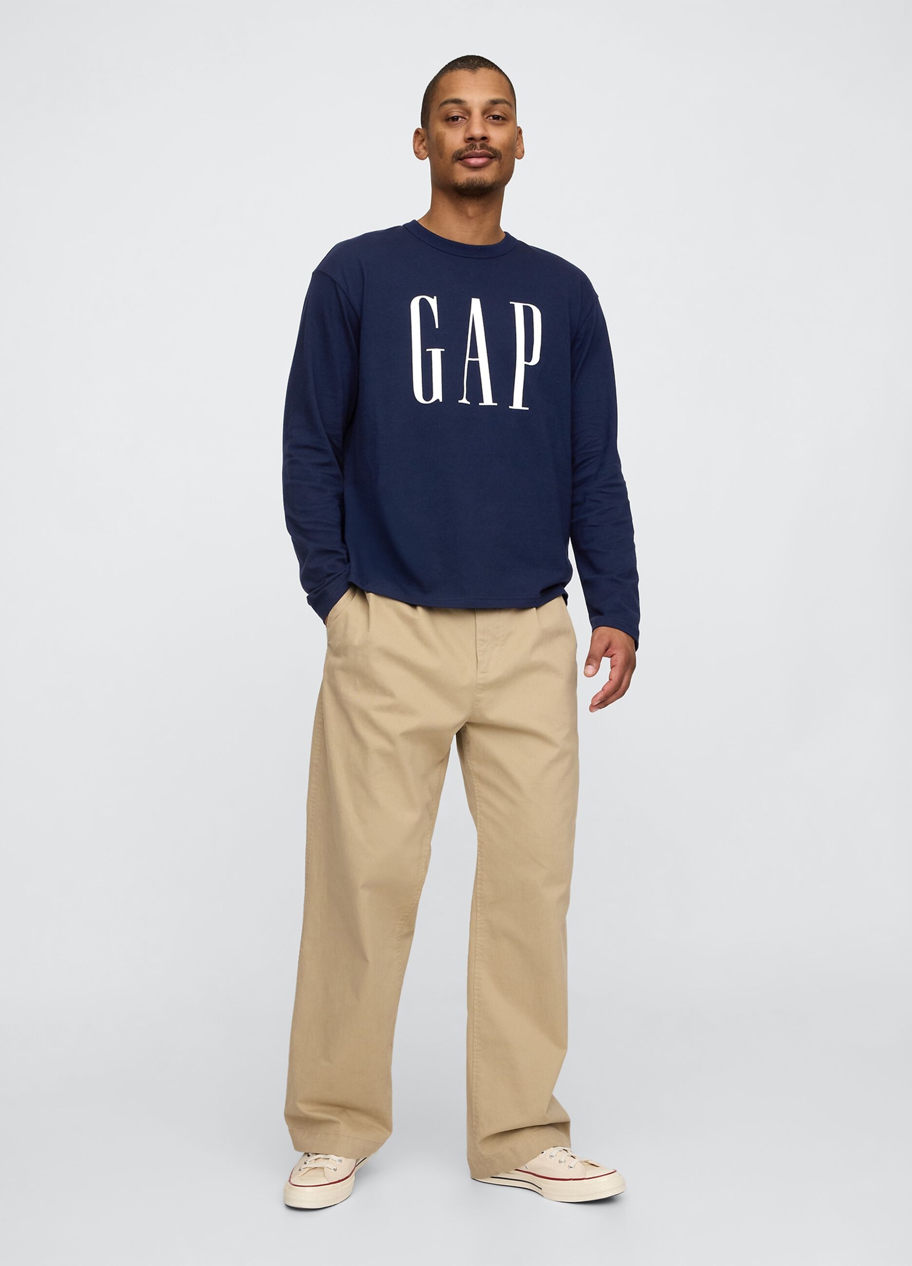 T-shirt a maniche lunghe in cotone blu con logo Gap_1