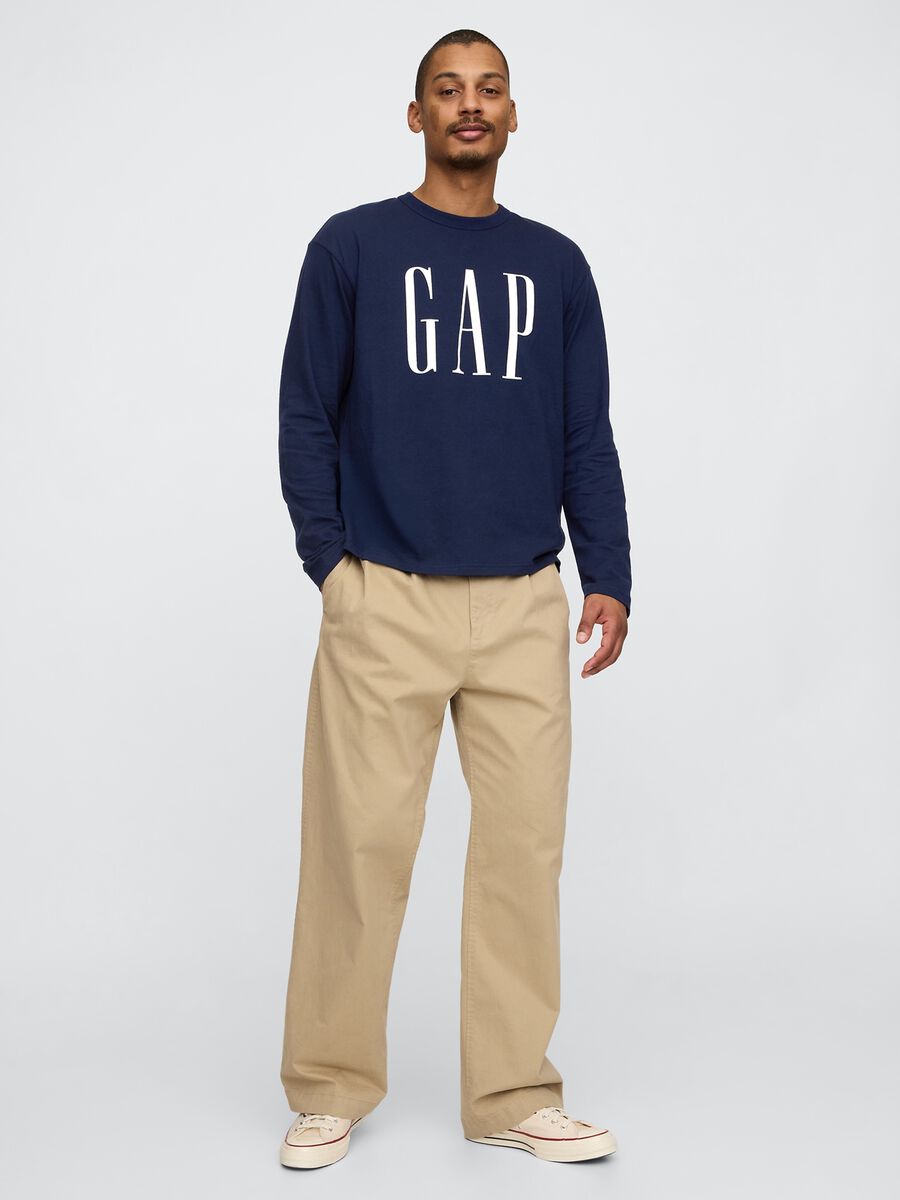 T-shirt a maniche lunghe in cotone blu con logo Gap Uomo_1