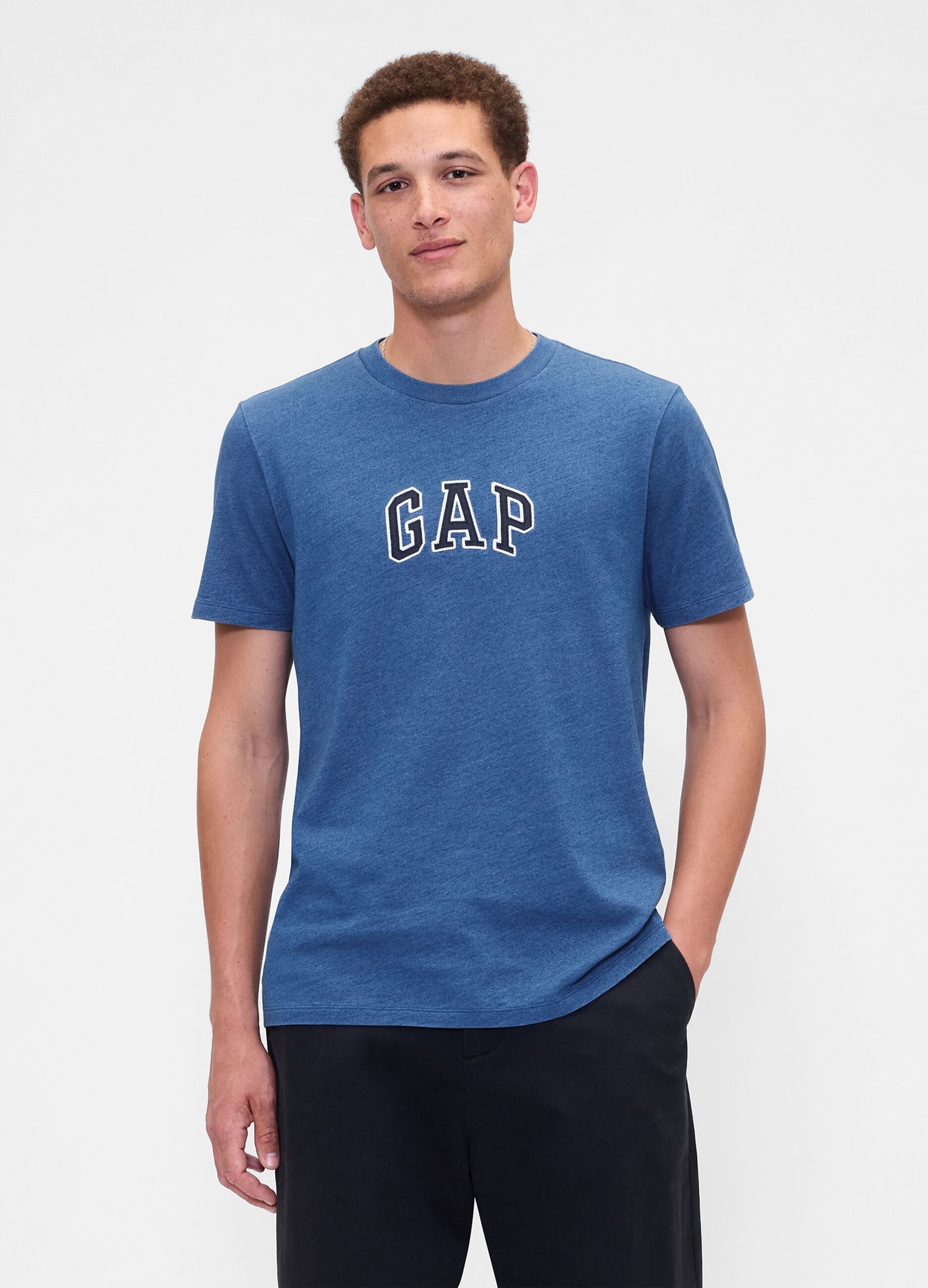 T-shirt blu a maniche corte in cotone
