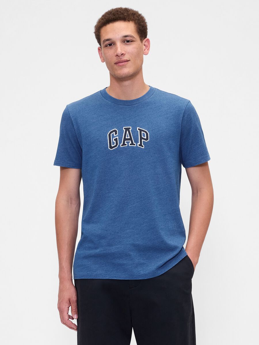 T-shirt blu a maniche corte in cotone Uomo_0