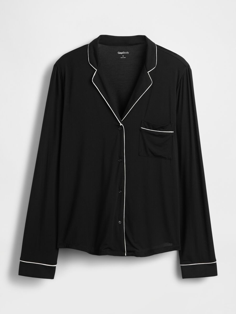 Top pigiama a manica lunga con piping a contrasto Donna_3