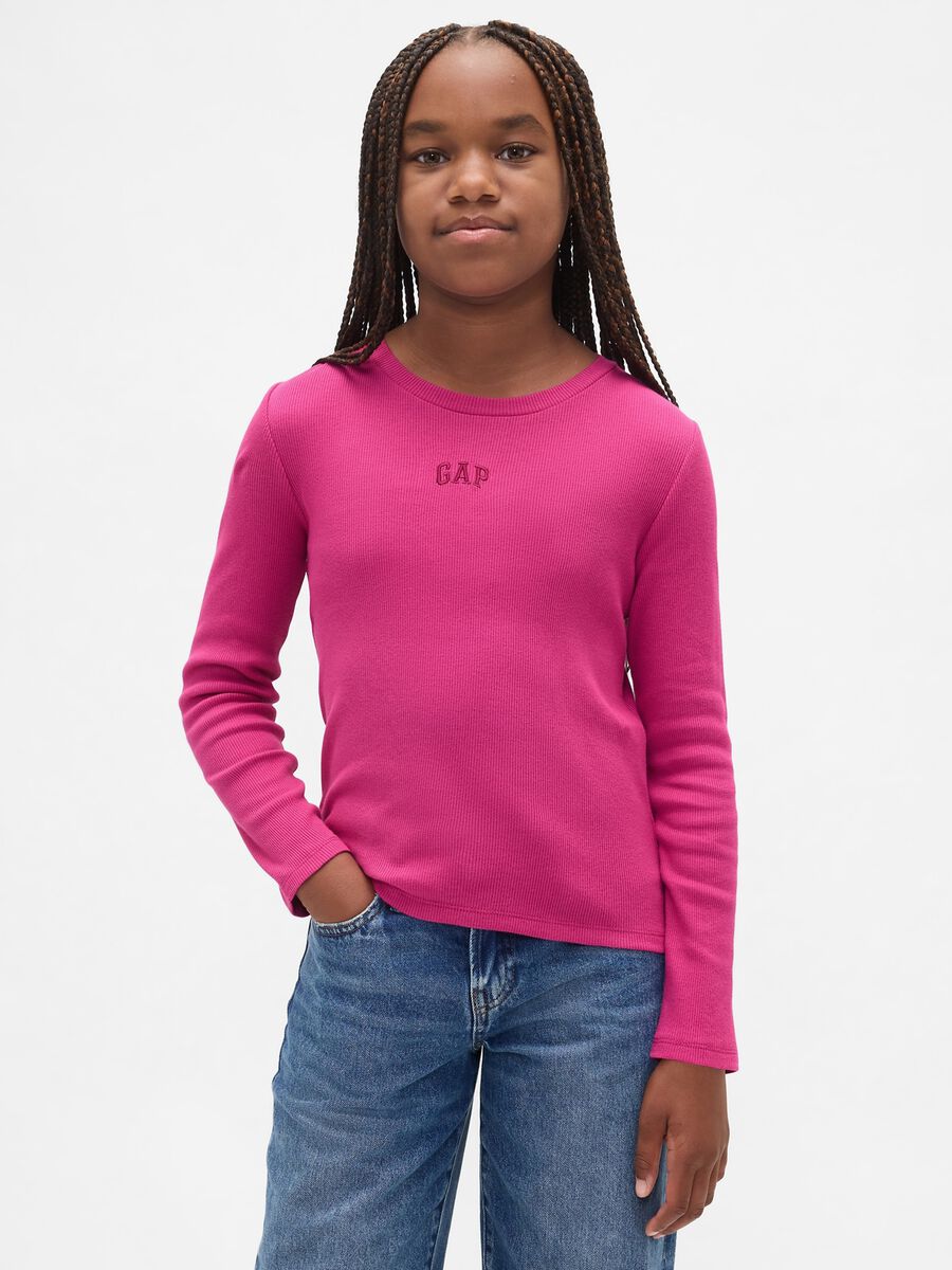 Cotton Long Sleeve Pink T-shirt Girl_0