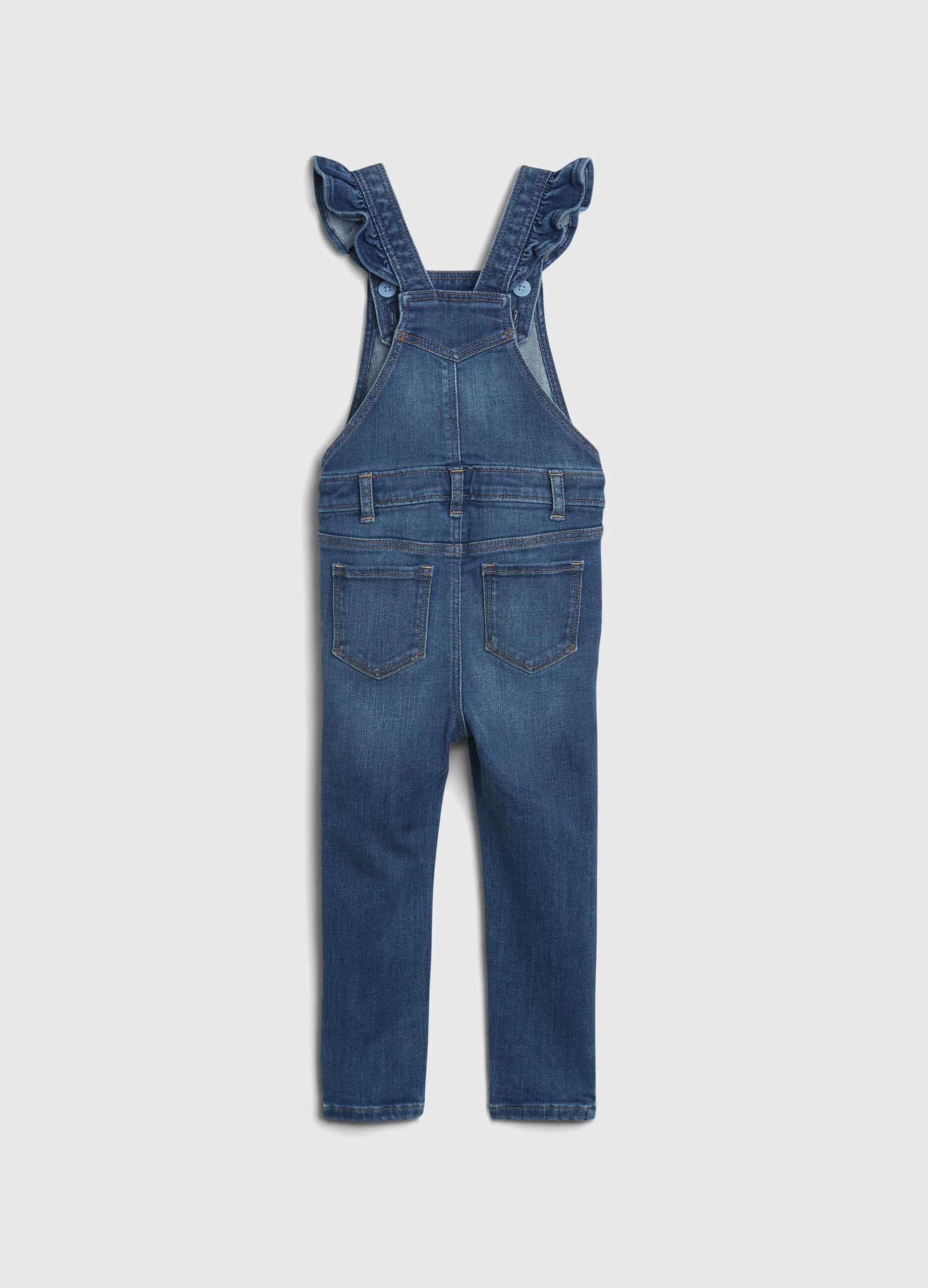 Skinny-fit dungarees in denim with ruffles