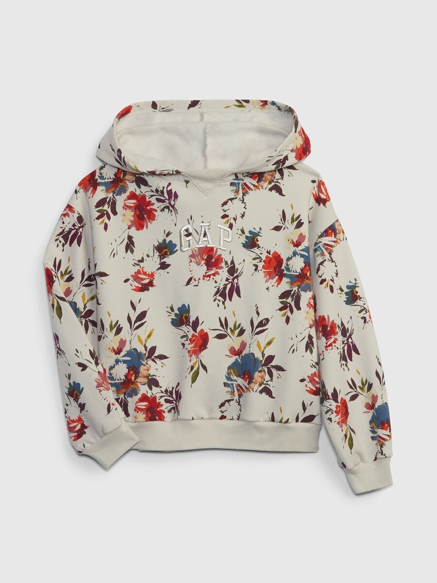 Floral sweatshirt with hood and logo embroidery Girl_0