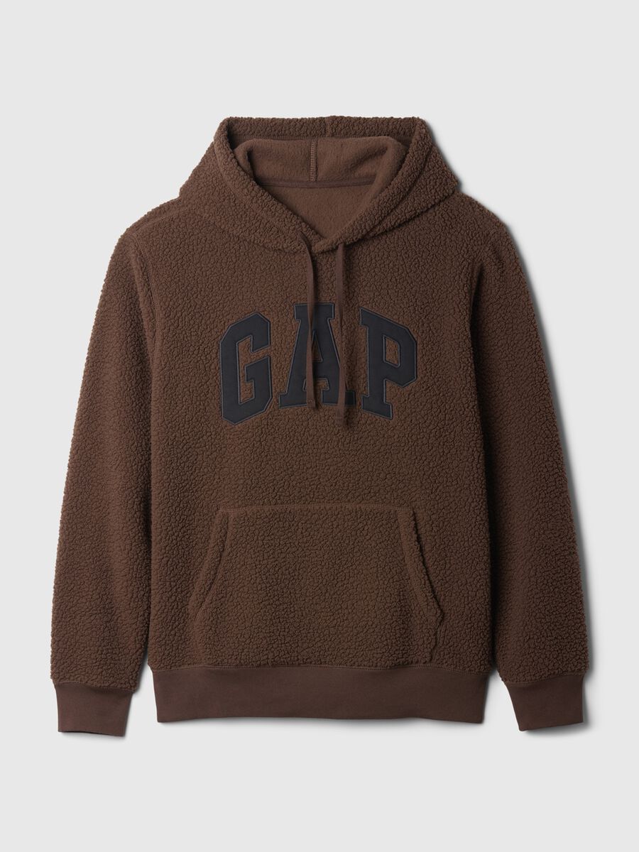 Felpa in pile borg con cappuccio e ricamo logo Uomo_4