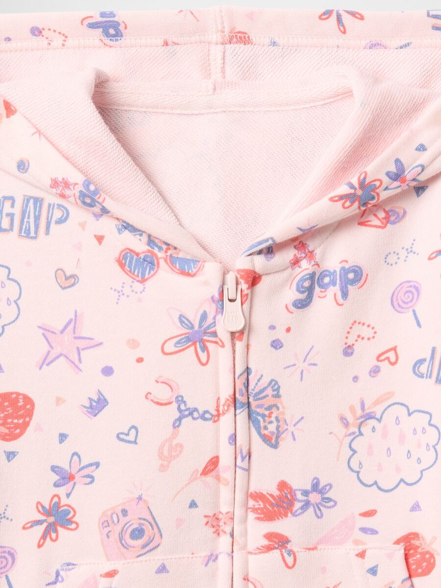 Full-zip rosa con cappuccio e stampa all-over Bimba_2