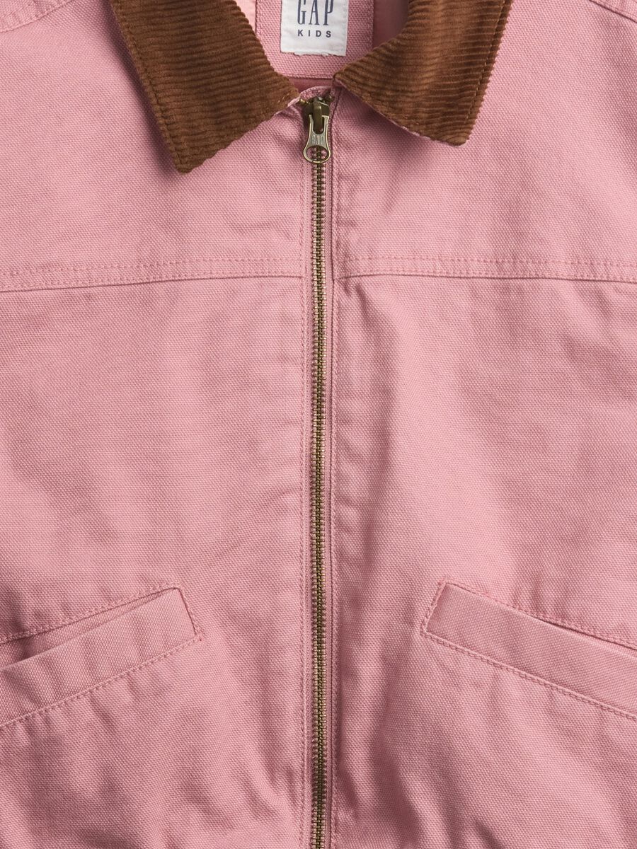 Pink cotton jacket with contrasting collar Girl_2