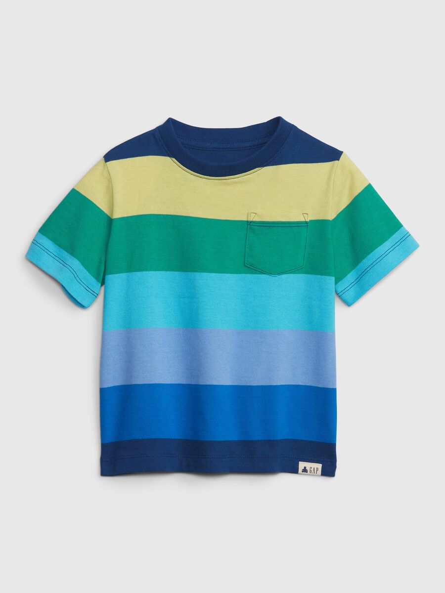 Striped cotton T-shirt with pocket Newborn Boy_0