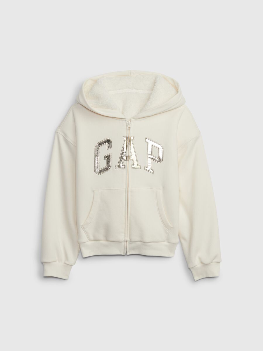 Full-zip sweatshirt with metallic-effect logo embroidery Girl_0