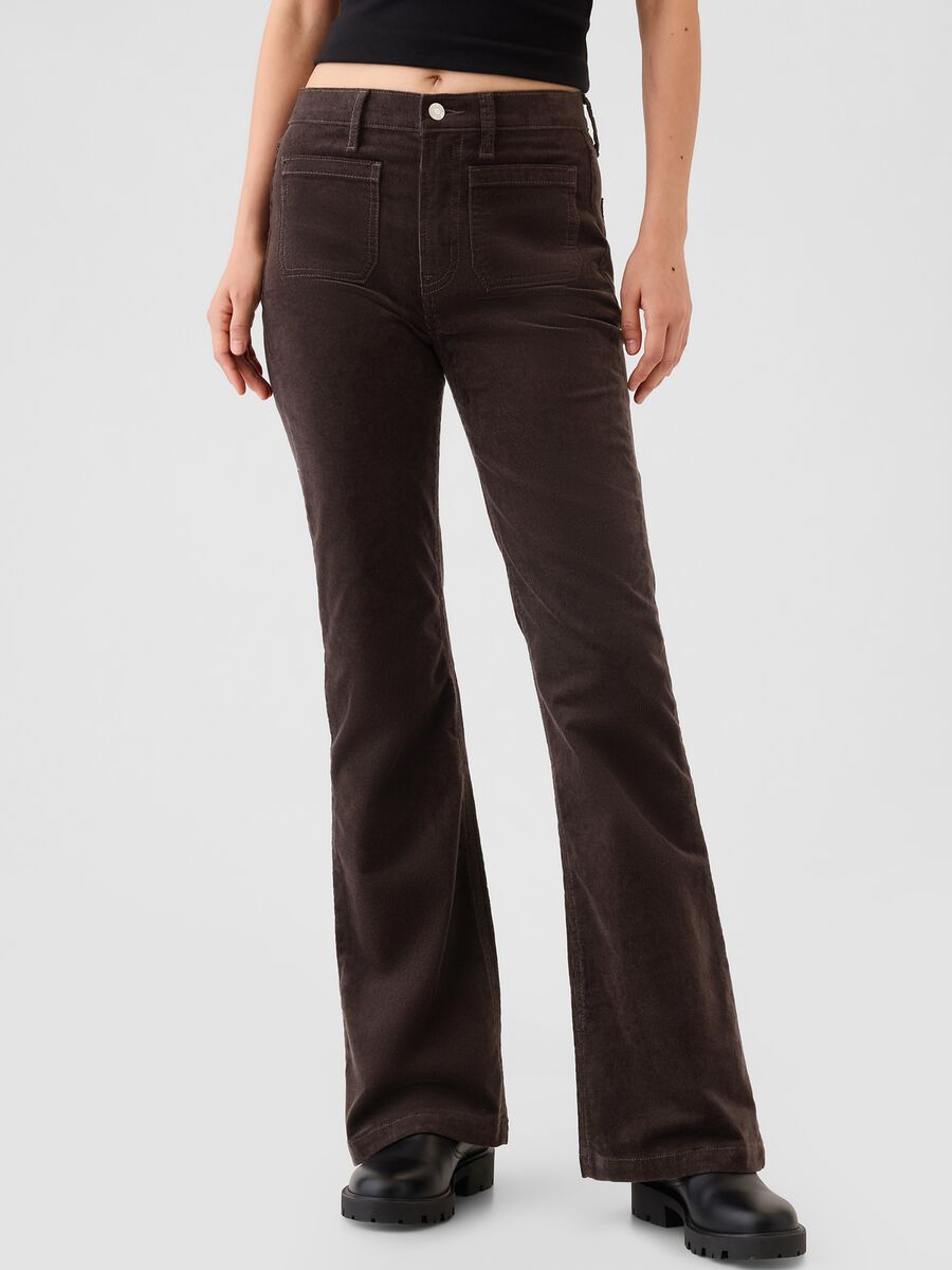 Pantalone flare fit a vita alta in corduroy Donna_1