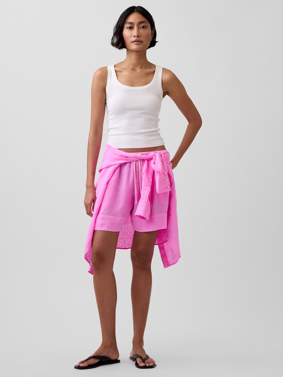 Shorts in puro lino con vita elasticizzata Donna_4