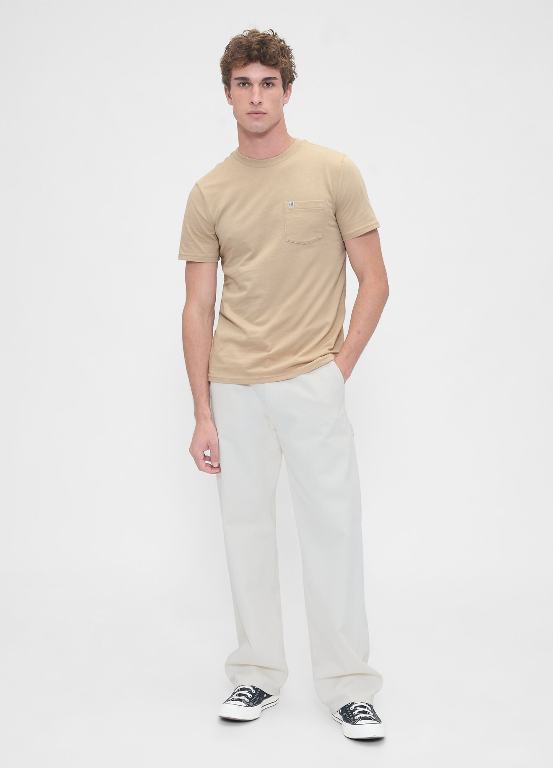 T-shirt beige in cotone a maniche corte_2