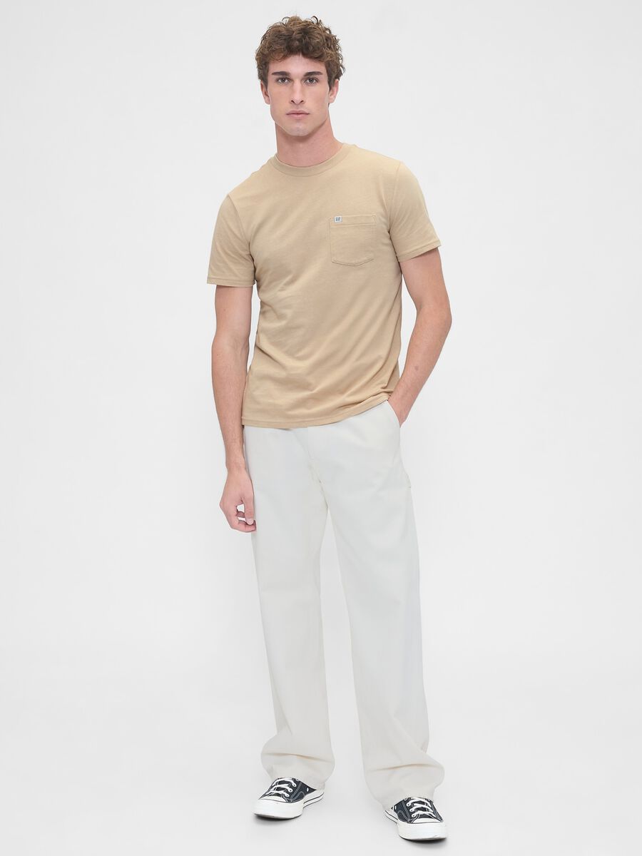 T-shirt beige in cotone a maniche corte Uomo_2