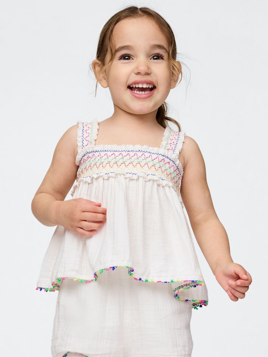 Completo estivo per bambina bianco con ricami colorati Bimba_0
