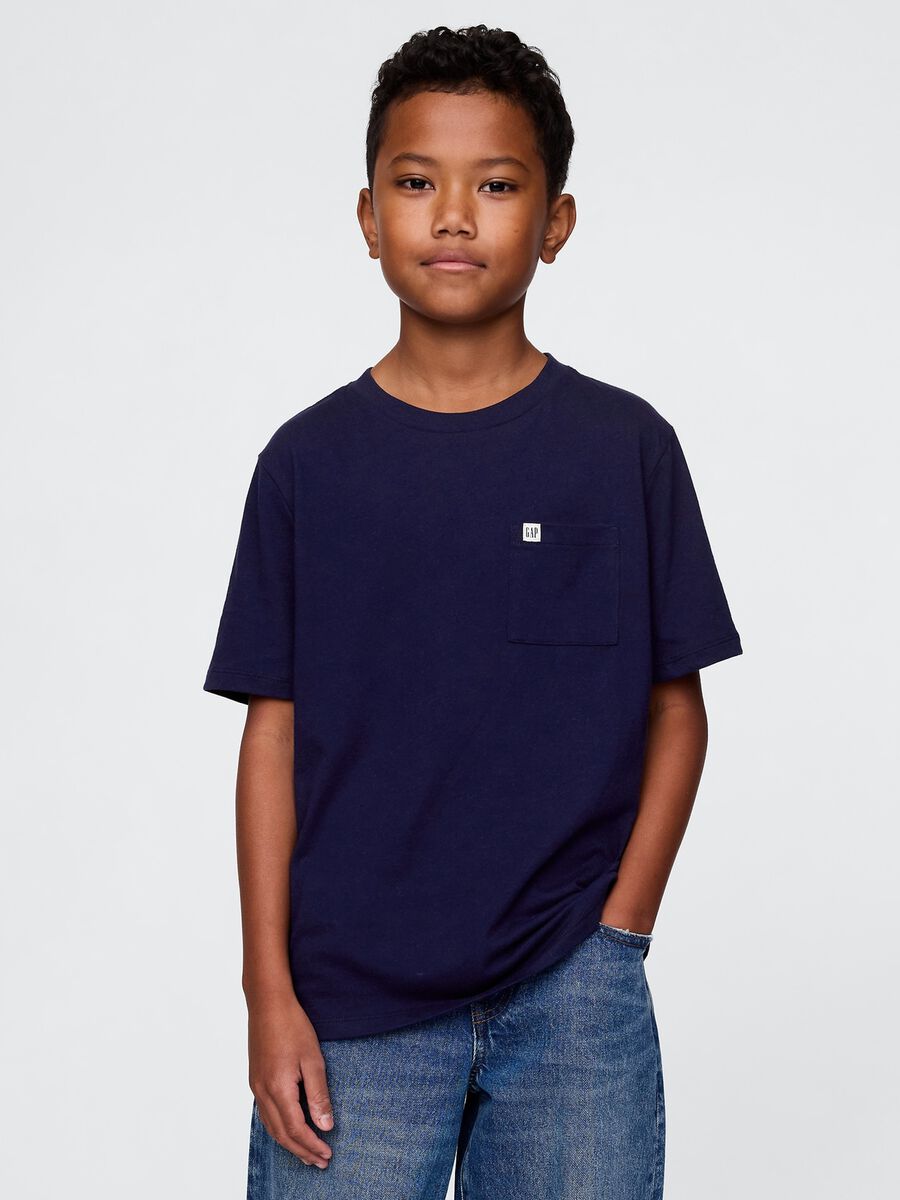 T-shirt blu a maniche corte in puro cotone GAP Kids Bambino_0
