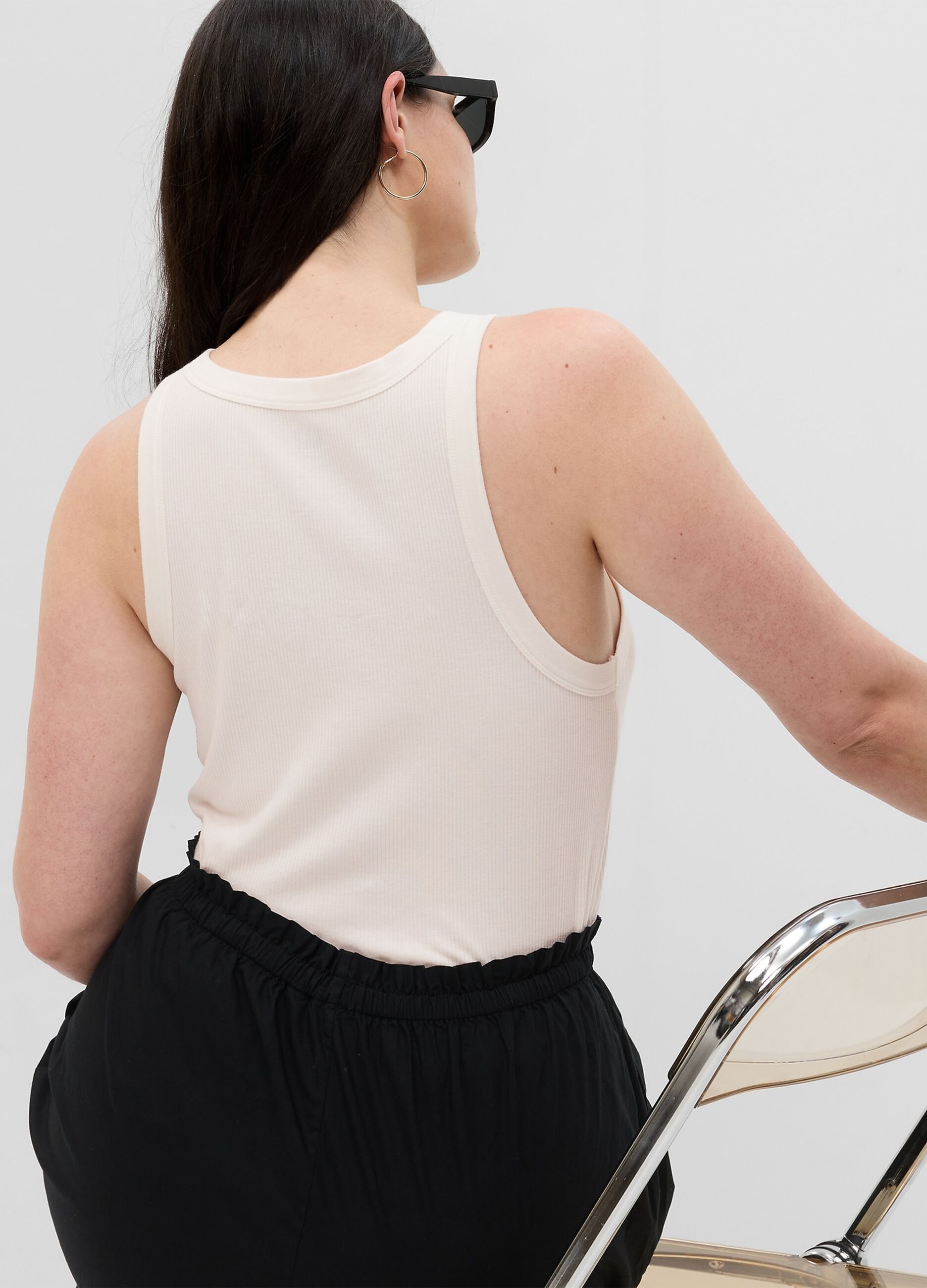 Tank top in ribbed stretch cotton