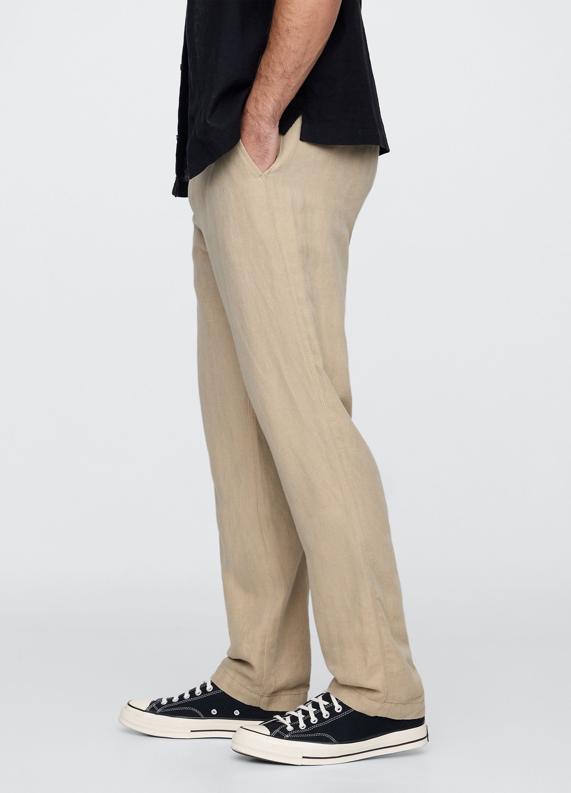 Pantaloni regular beige in lino e cotone_3