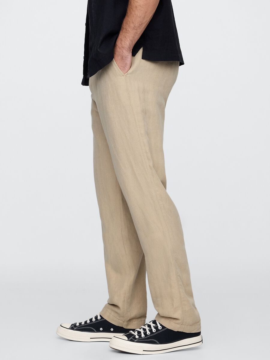 Pantaloni regular beige in lino e cotone Uomo_3