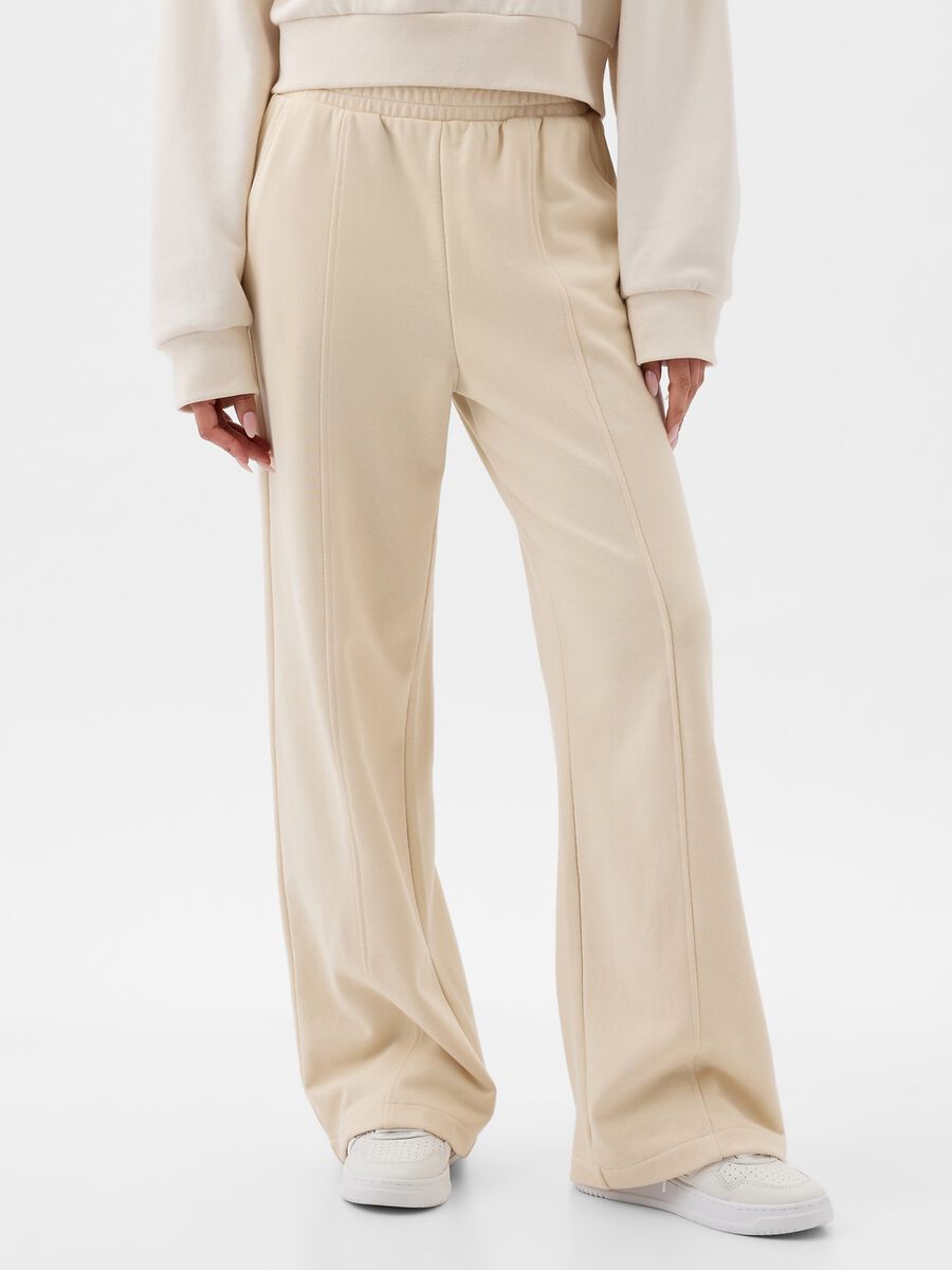 Joggers wide leg in felpa con ricamo logo Donna_0