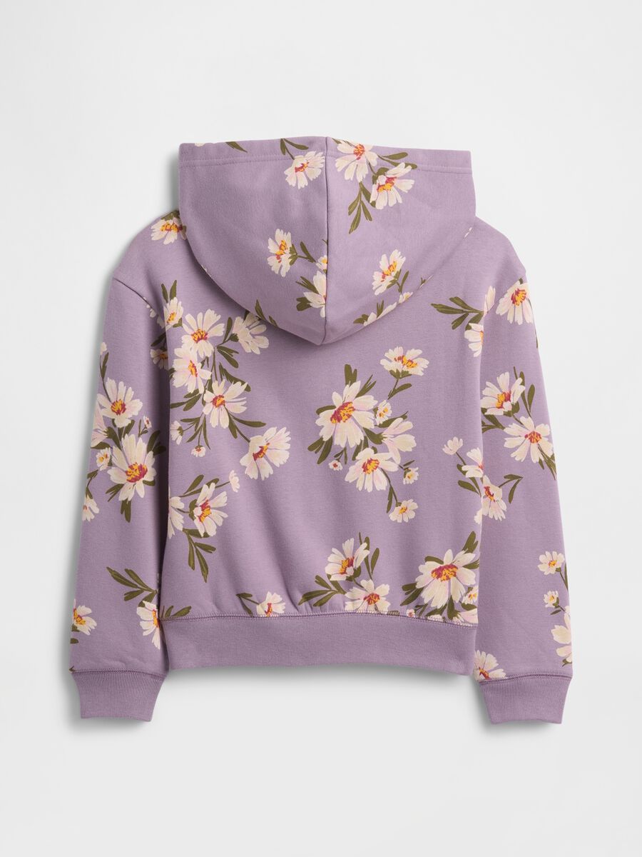 Felpa viola a fiori con cappuccio e zip Bambina_1