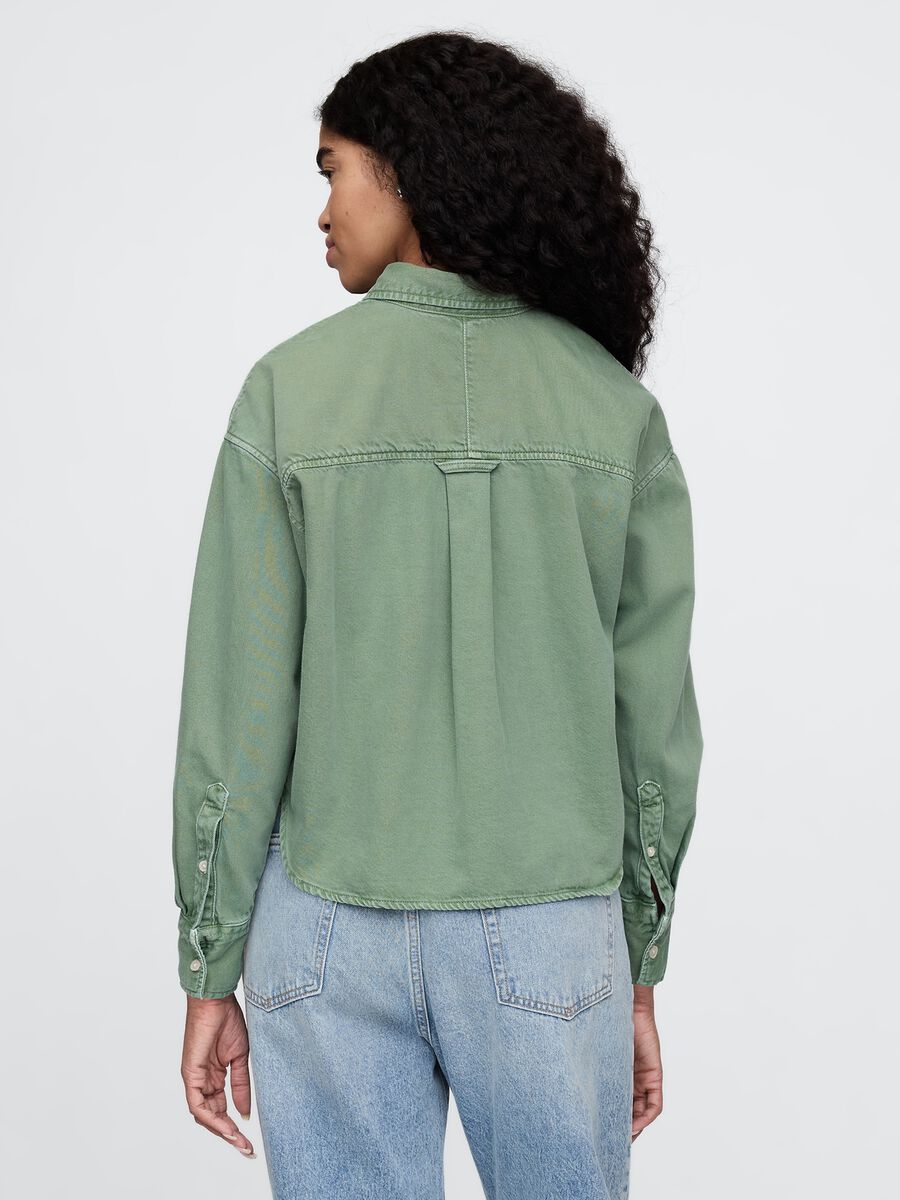 Camicia cropped verde a maniche lunghe Donna_1