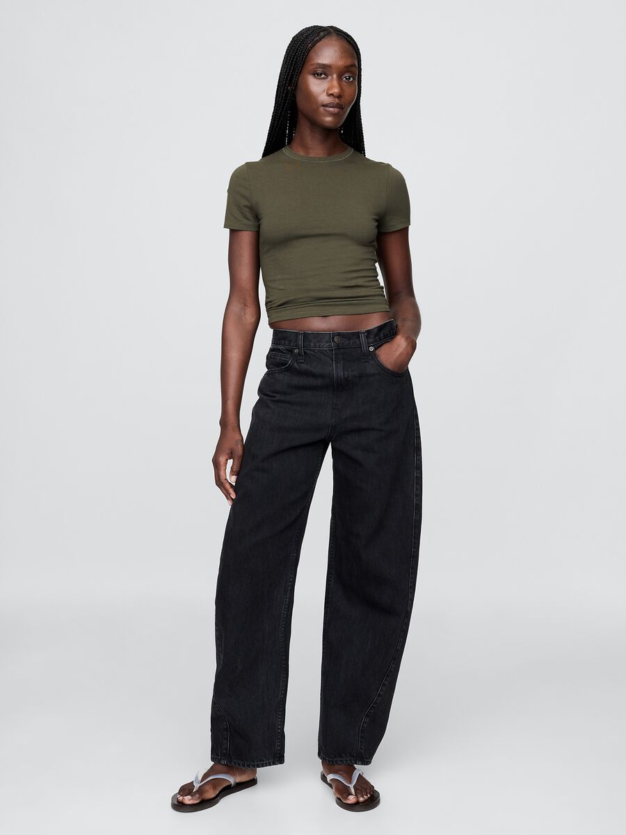 T-shirt verde elasticizzata a maniche corte Donna_1