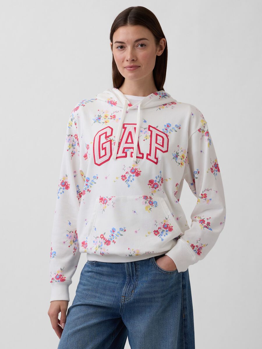 Regular Fit Cotton Blend Sweatshirt with Logo and Floral Design Woman_0