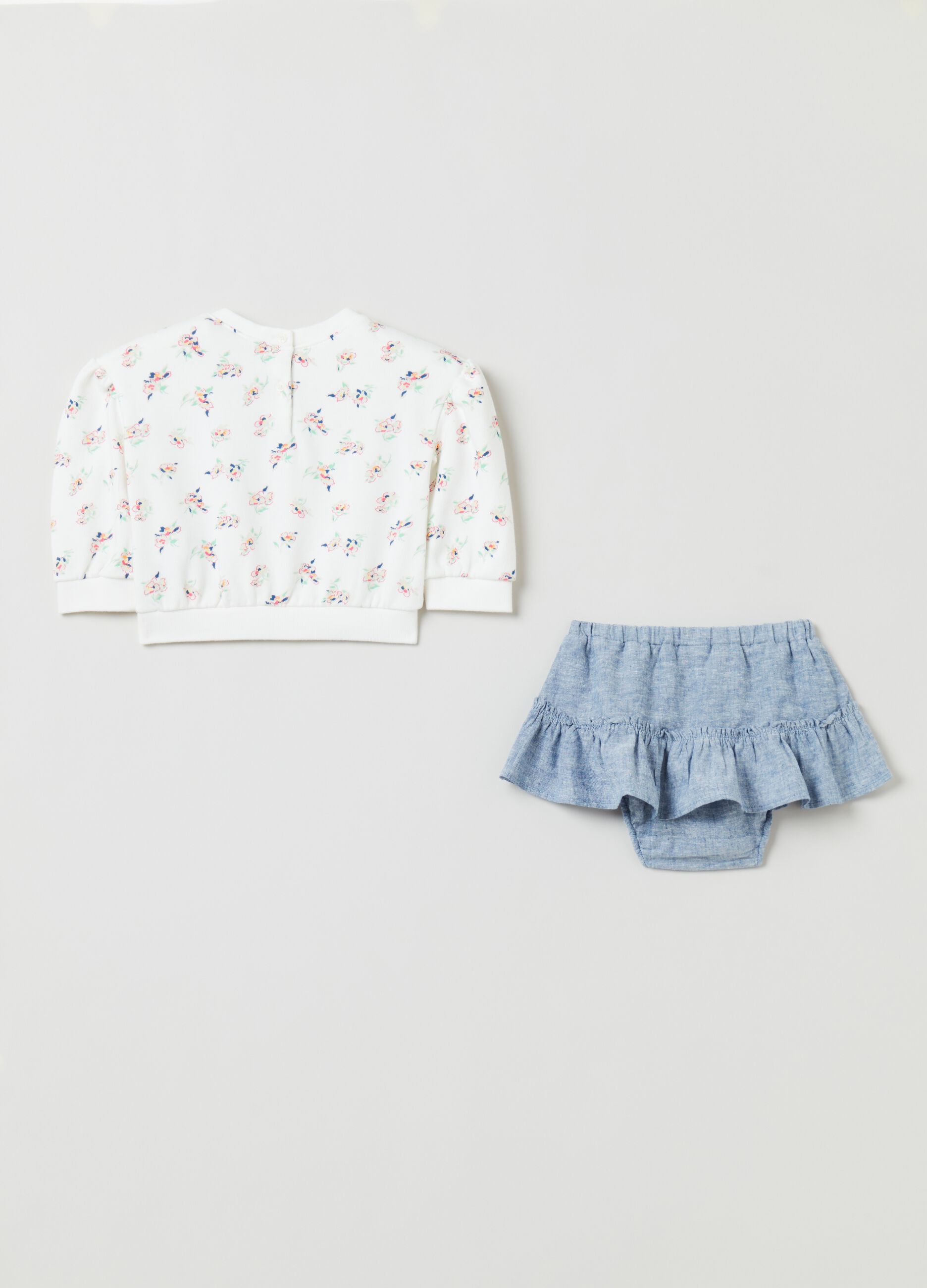 Embroidered sweatshirt and frilled culotte set_1