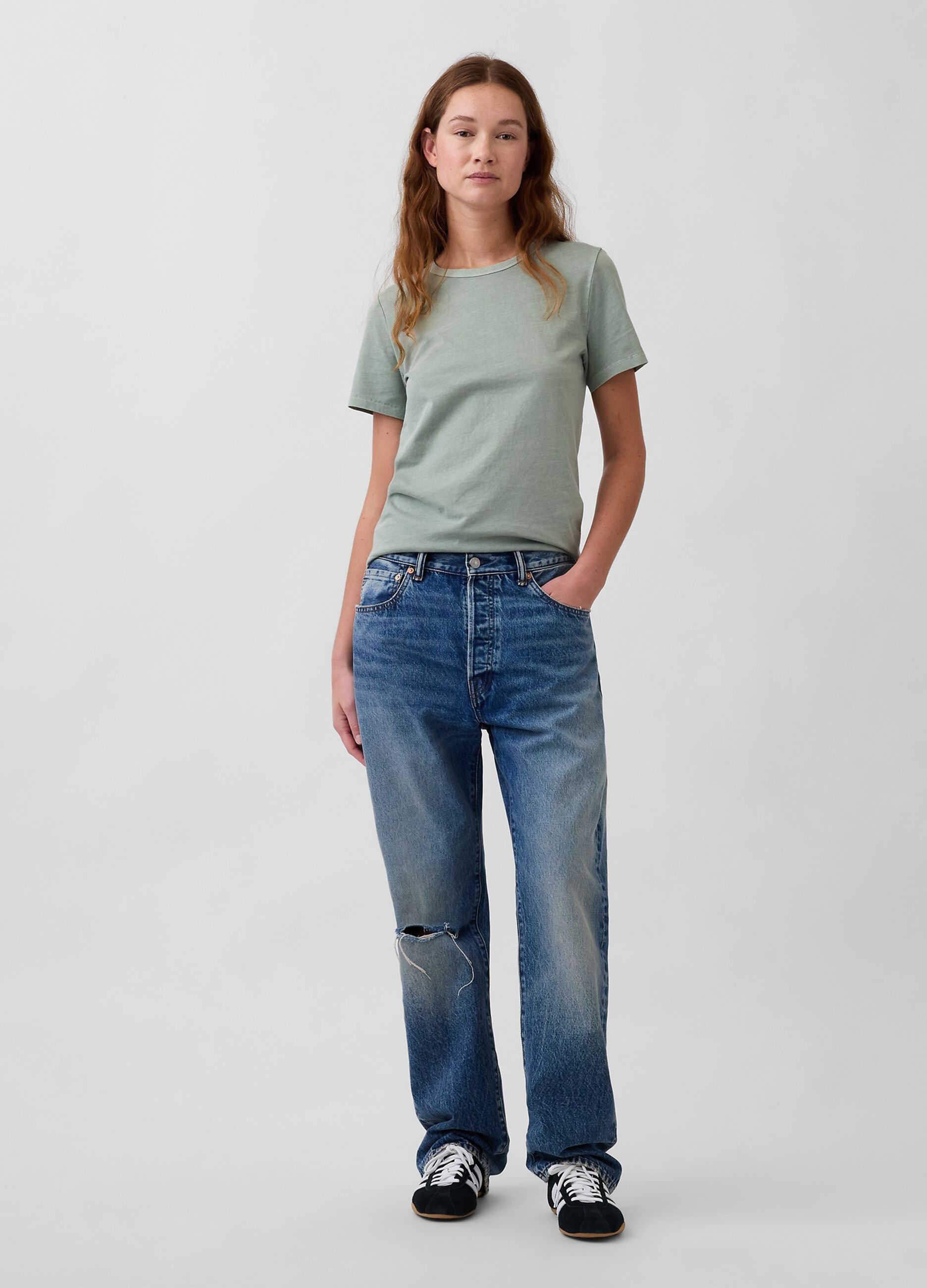 T-shirt girocollo in puro cotone verde regular fit