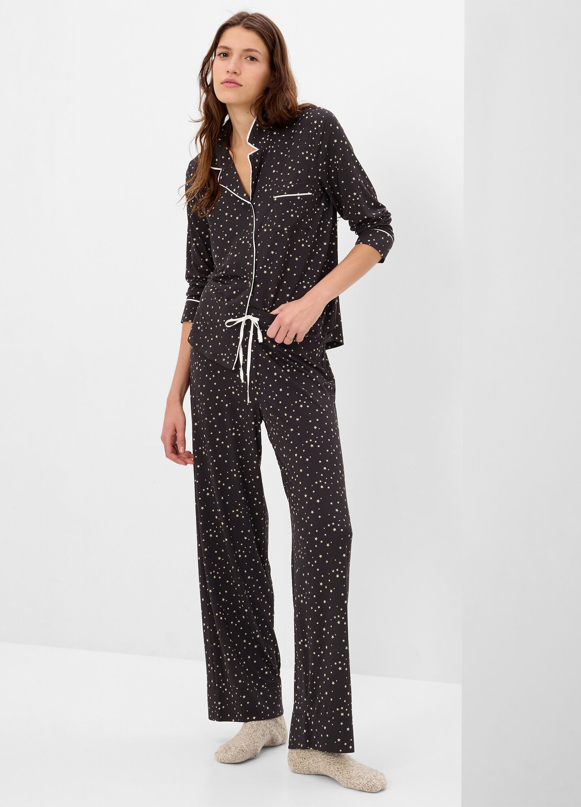 Full-length pyjama bottoms with drawstring and star print