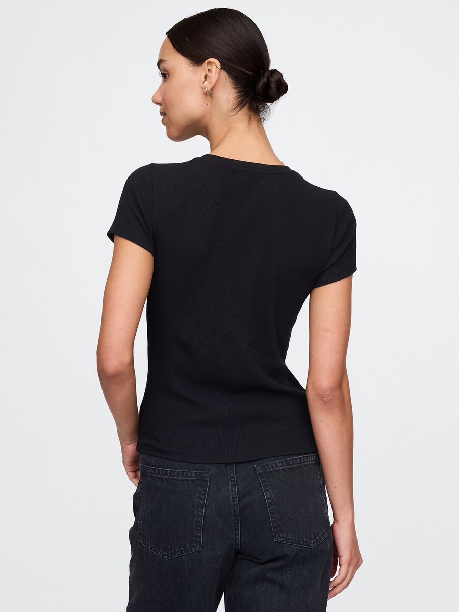 T-shirt slim fit in cotone a costine  Donna_1