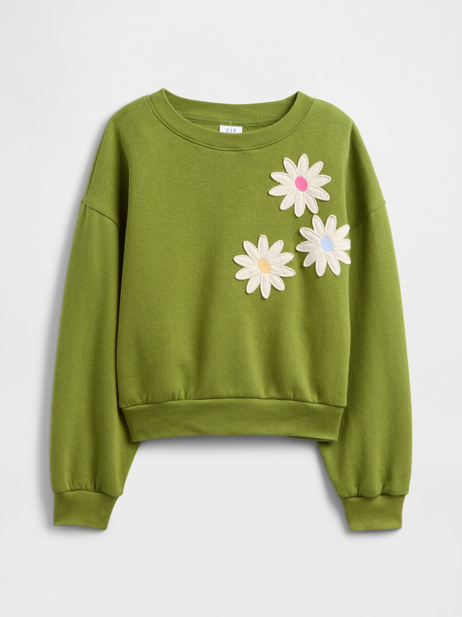 Felpa verde con fiori ricamati Bambina_0
