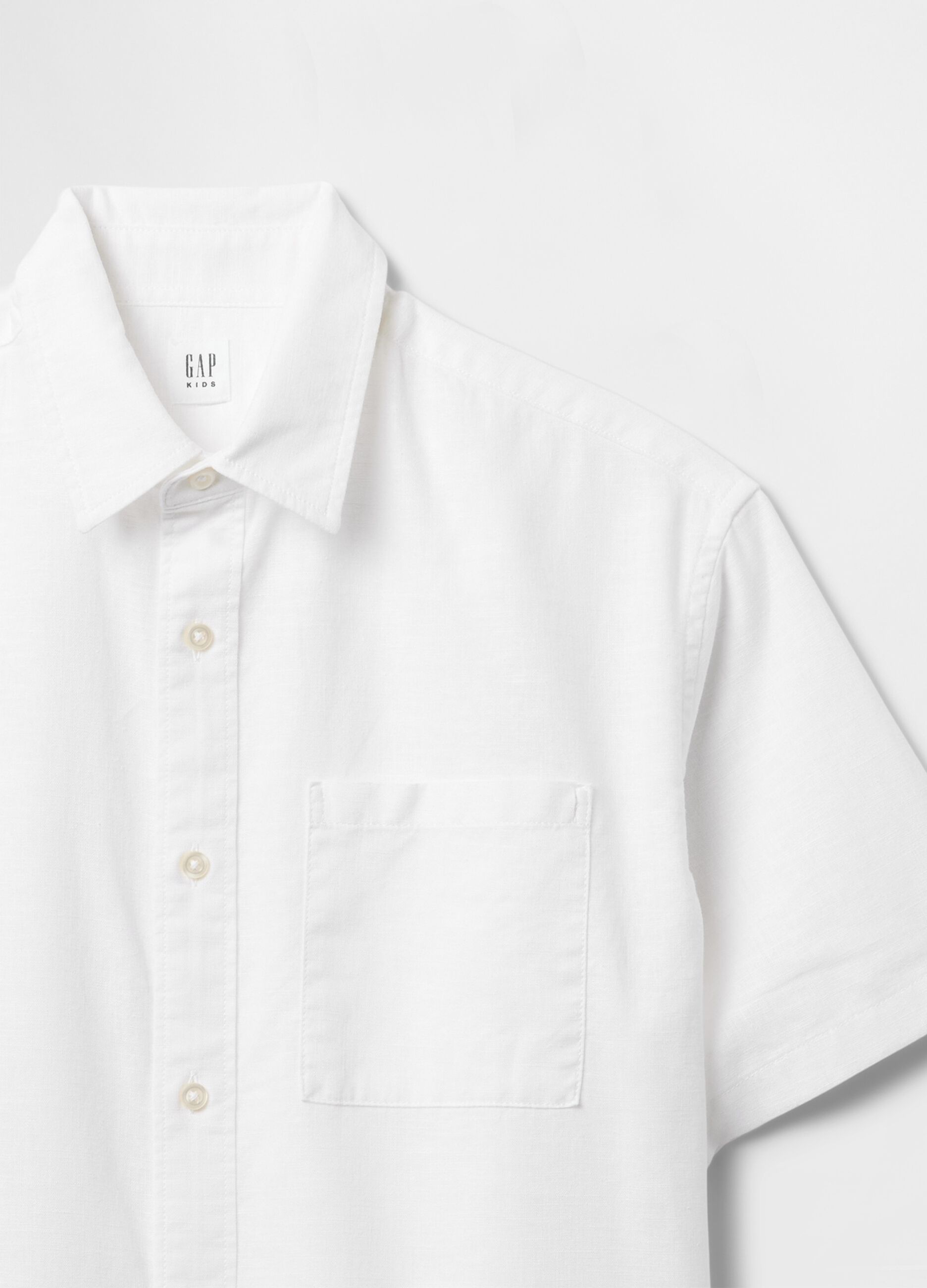 Camicia a mezza manica bianca in lino e cotone_4