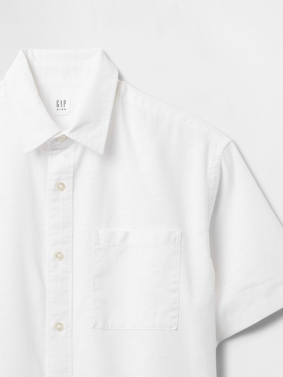 Camicia a mezza manica bianca in lino e cotone Bambino_4